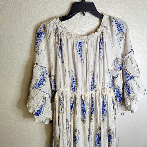 Anthropologie Me2Magic Maxi Dress White Blue Boho Santorini Summer Sz L - Picture 6 of 8